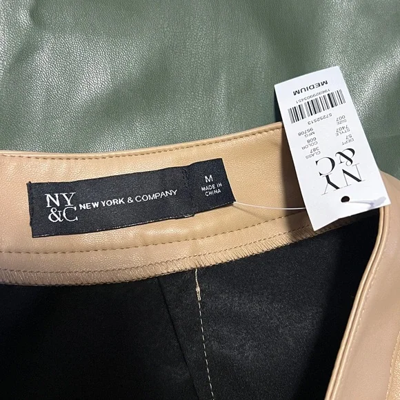 New York & Company Tan & Green Colorblock Faux Leather Pencil Skirt NWT - Picture 9 of 10